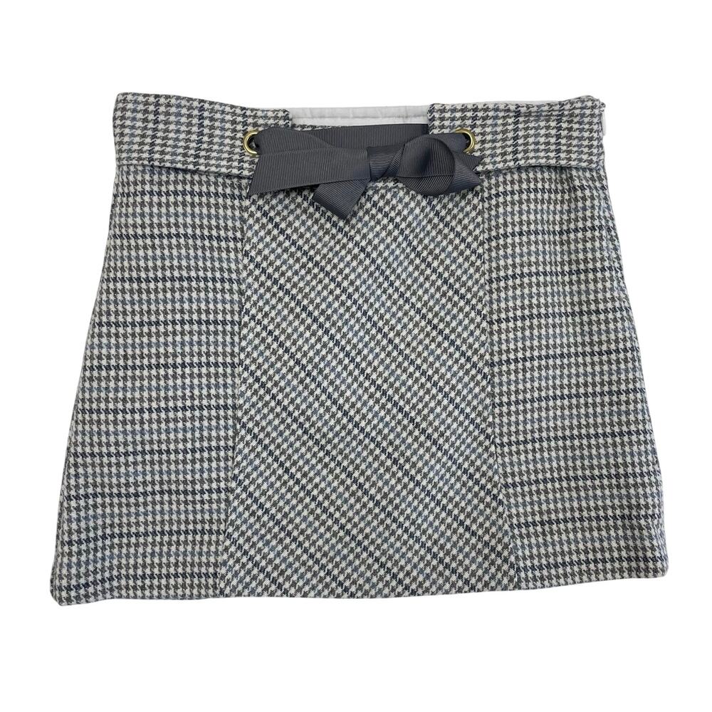 Bella Bliss Wool Blend Gray Blue White Houndstooth Print Skirt Girls Size 6